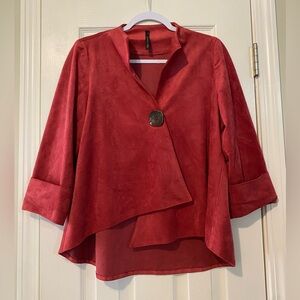 Ic By Connie K Red Asymmetrical Button Jacket Faux Suede Artsy Womens Size M